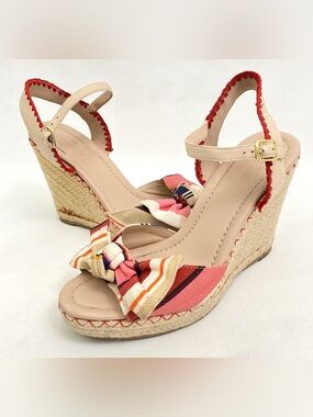 ♠️ kate spade Striped Bow Ankle-Strap Wedge Heels in Beige, Red, Orange, Purple